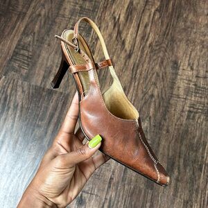 Brown Leather Slingback Heels